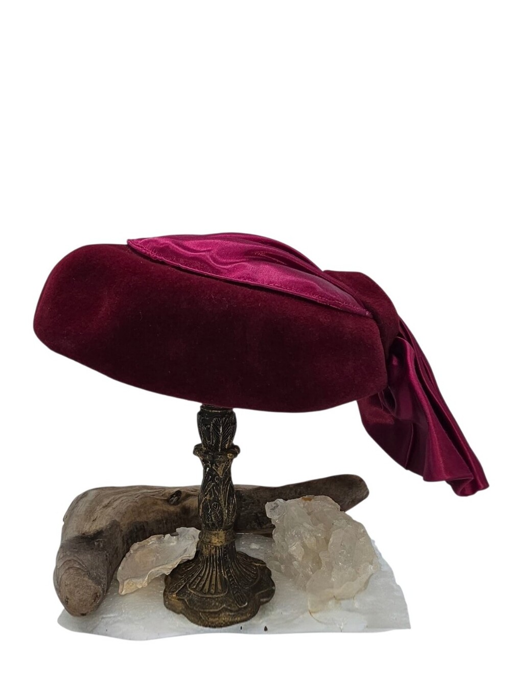 Vintage 40s 50s Bon Marché Italian Riviera Velour Tilt Cocktail Hat Burgundy